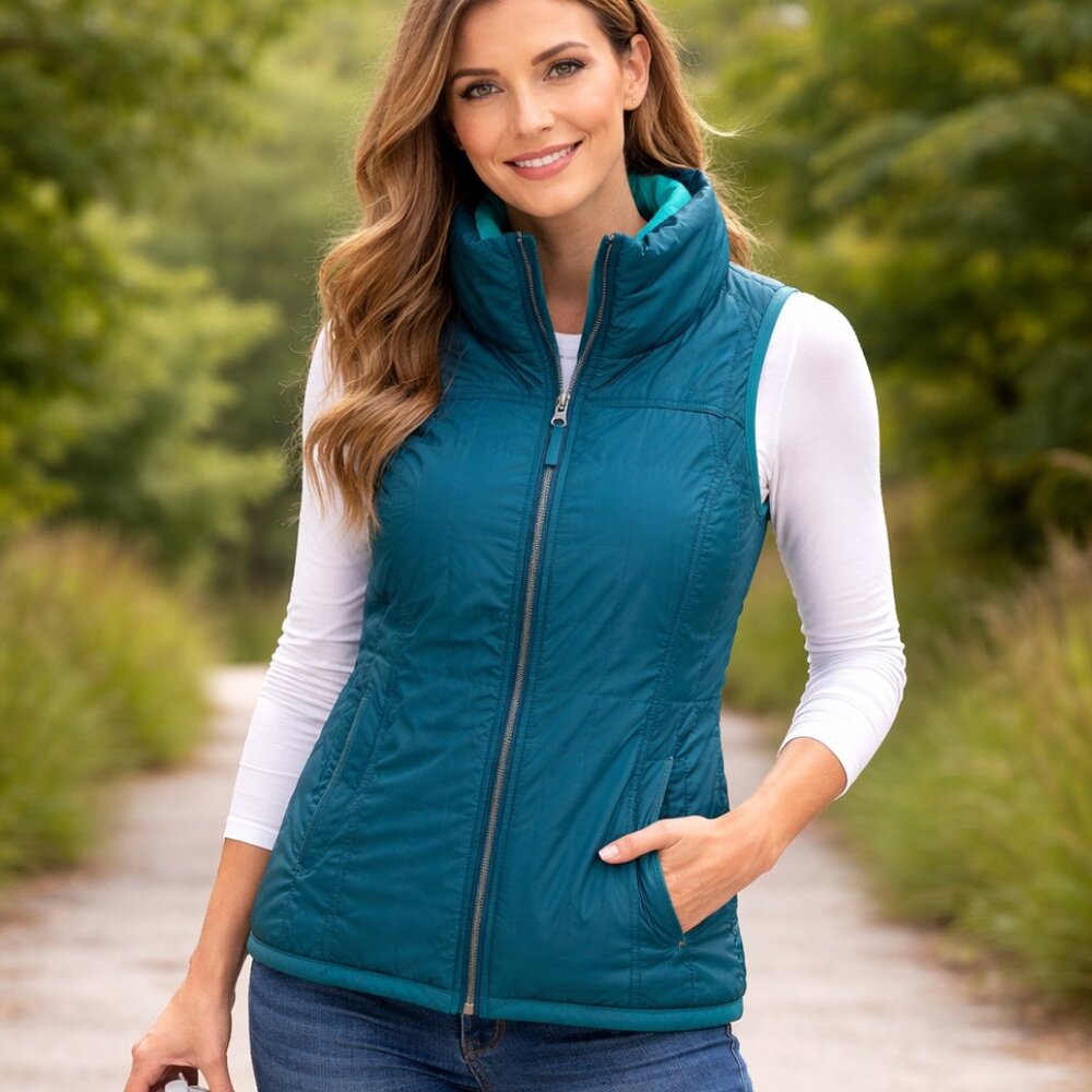 Columbia Teal Sleeveless Zip-Up Vest Size S Lightweight Puffer